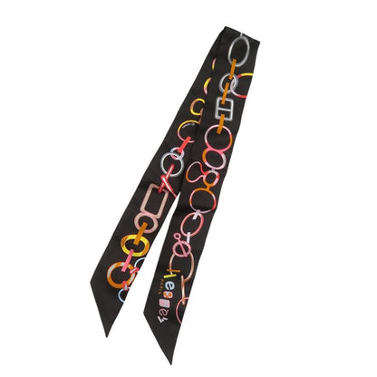 Hermes Twilly Do Re Boucles 063951s Silk Noir Black Rose Multicolor Black Scarf