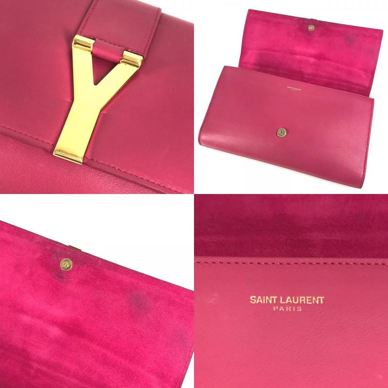 Saint Laurent Clutch Bag Logo Flap 311213 Leather Pink