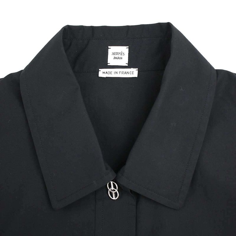 Hermes 22ss Draw String Ring Short Sleeve Over Blouse Shirt 2e0604dj Black 40