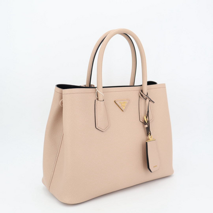 Prada Double Bag Saffiano Leather Triangle Logo Cameo Shopping Bag