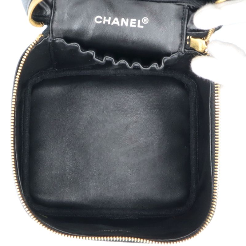 Chanel Vanity Bag A01998 Caviar Skin Ladies Handbag Black Excellent Condition