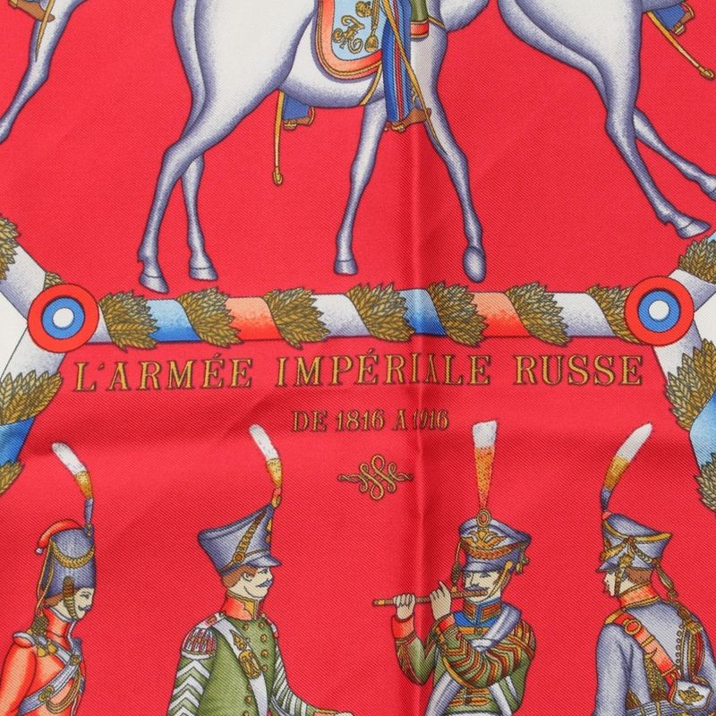 Hermes Carré 90 L'armee Imperiale Russe Russian Military Museum Silk Scarf Red