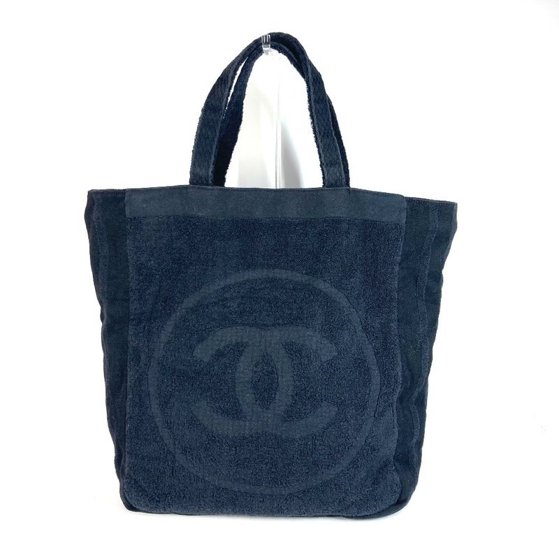 Chanel Tote Bag Logo CC Coco Mark Pile Black