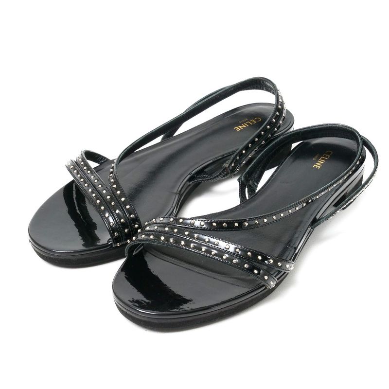 Celine Sandals Size 37 Back Strap Studded Enamel Leather Shoes 20250722 Ra5626