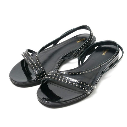 Celine Sandals Size 37 Back Strap Studded Enamel Leather Shoes 20250722 Ra5626