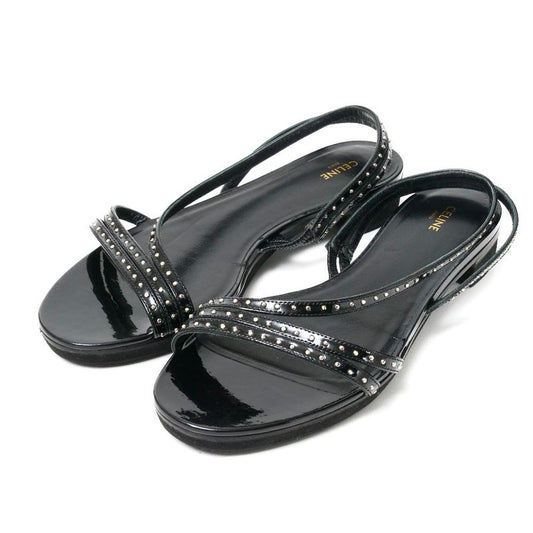 Celine Sandals Size 37 Back Strap Studded Enamel Leather Shoes 20250722 Ra5626