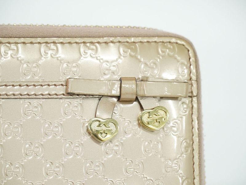 Authentic Gucci Micro Guccissima Patent Leather Round Zipper Long Wallet