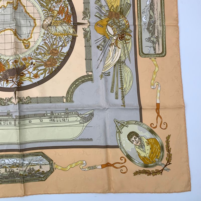 Hermes Carre 90 LE Geographe Geographer 100% Silk Beige