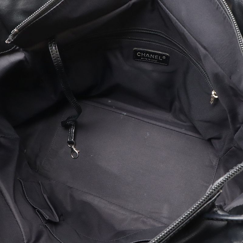 Chanel Paris Biarritz Tote MM Tote Handbag Coated Canvas Black Silver Hardware