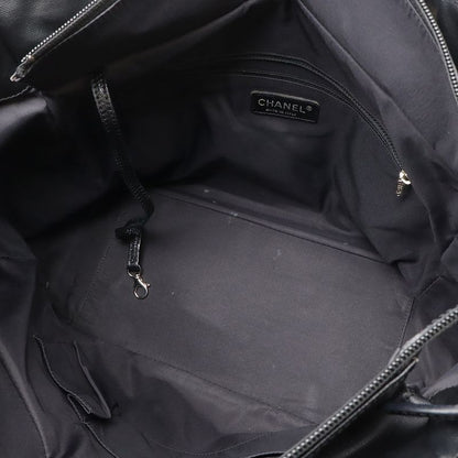 Chanel Paris Biarritz Tote MM Tote Handbag Coated Canvas Black Silver Hardware