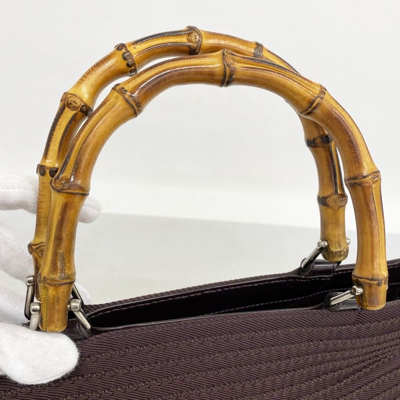 Gucci Handbag Bamboo 000 1998 0540 Nylon Brown Silver Hardware Women