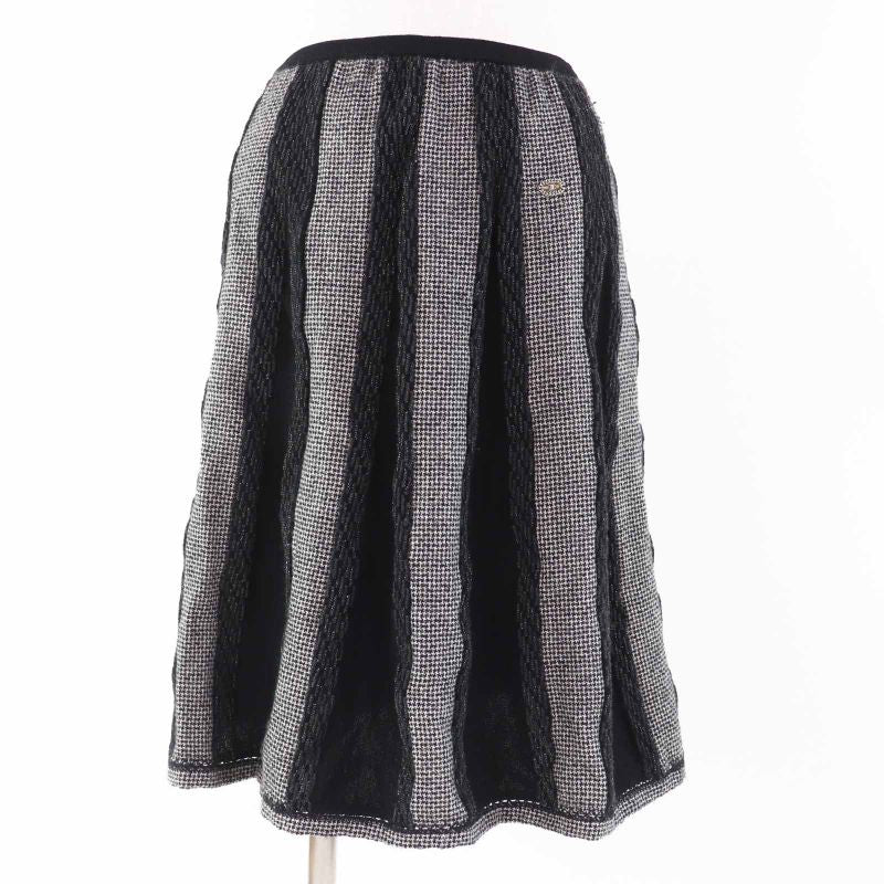 CHANEL Vintage 05A P26661 Flared Skirt With Coco Mark Plate Black Grey White 40