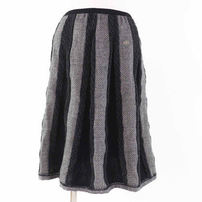 CHANEL Vintage 05A P26661 Flared Skirt With Coco Mark Plate Black Grey White 40