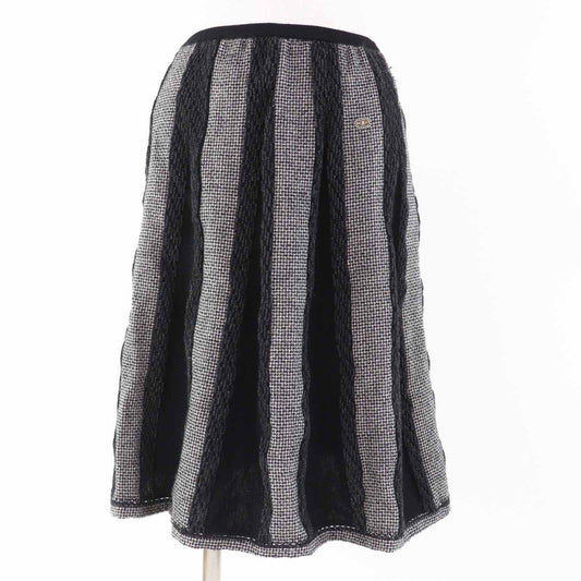 CHANEL Vintage 05A P26661 Flared Skirt With Coco Mark Plate Black Grey White 40