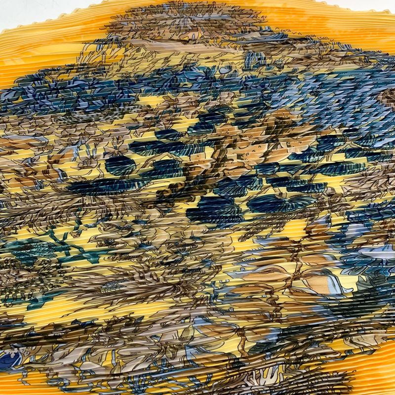 Hermes Pleated Scarf L'ile Deserte None Man's Island Carre 90 Yellow With Box