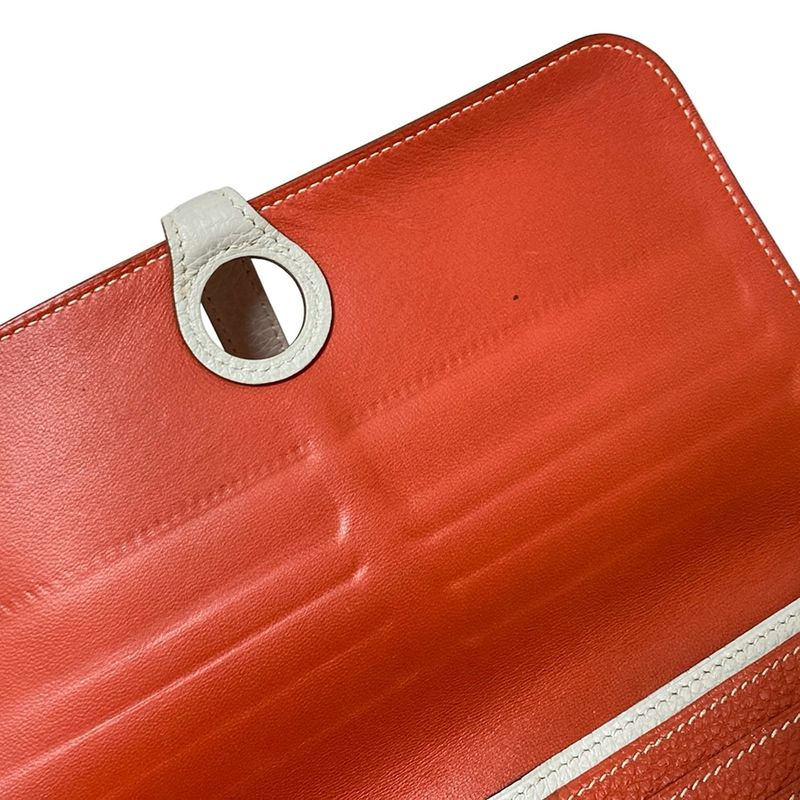 Hermes Bifold Wallet Dogon Long Sanguine And Pearl Gray Silver Hardware