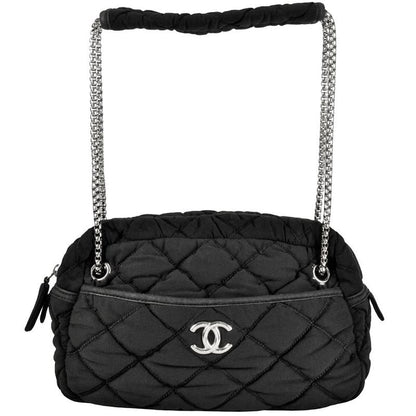 Chanel Matelasse Bubble Quilted Shoulder Bag Cotton A46168 Black Silver