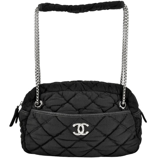 Chanel Matelasse Bubble Quilted Shoulder Bag Cotton A46168 Black Silver