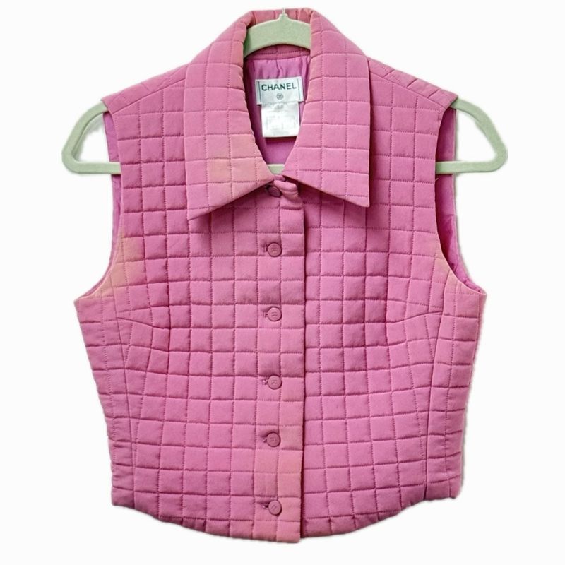 Chanel Vest CC Coco Mark Quilted P15739 Silk Pink