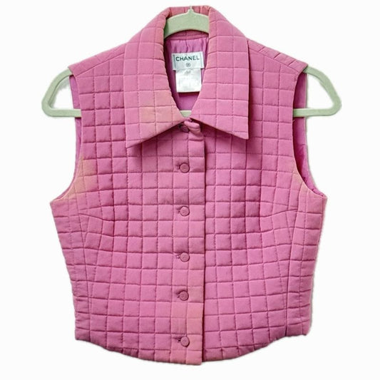 Chanel Vest CC Coco Mark Quilted P15739 Silk Pink