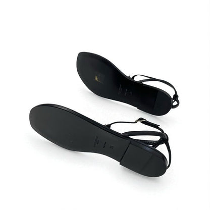Saint Laurent Cassandra Sandals Shoes Leather Black Gold YSL Hardware Strap