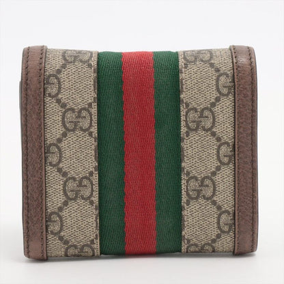 Gucci Ophidia GG Supreme PVC X Leather Compact Wallet 523174 Beige X Ebène Made