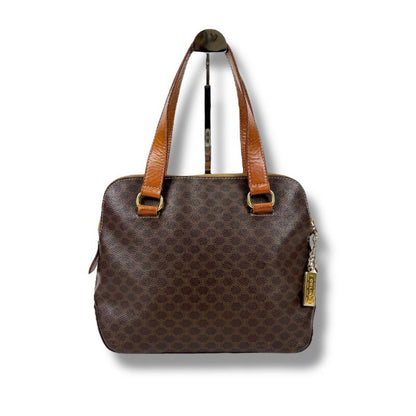 Celine Mini Tote Handbag With Macadam Pattern Triomphe Brown Pvcleather Charm