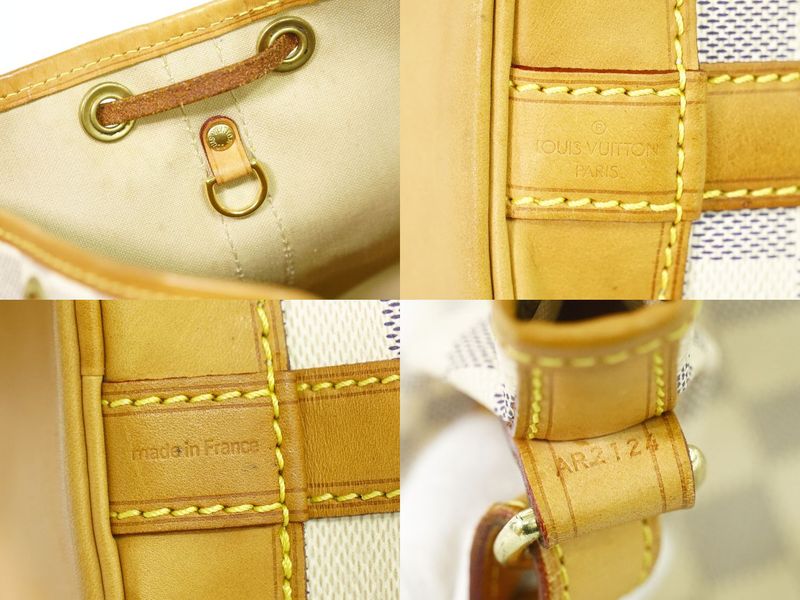 Authentic Louis Vuitton LV Noe BB Damier Azure Shoulder Bag Pochette White