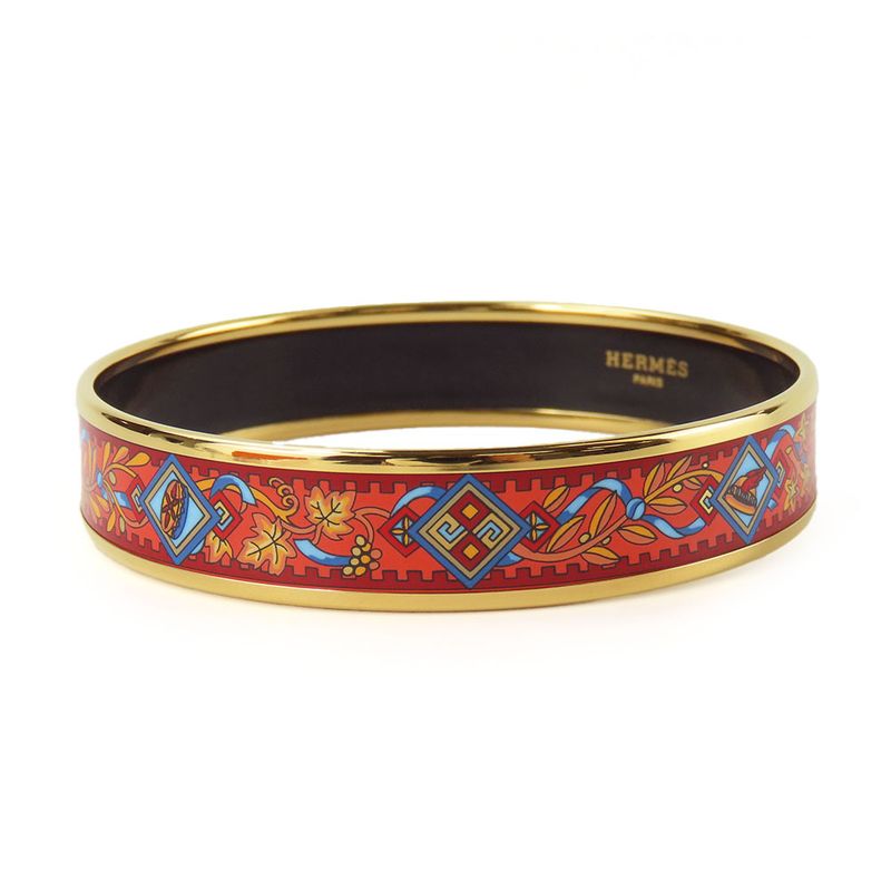 Hermes Bangle Emile Metal Enamel Red Multicolor Gold Hardware Accessories
