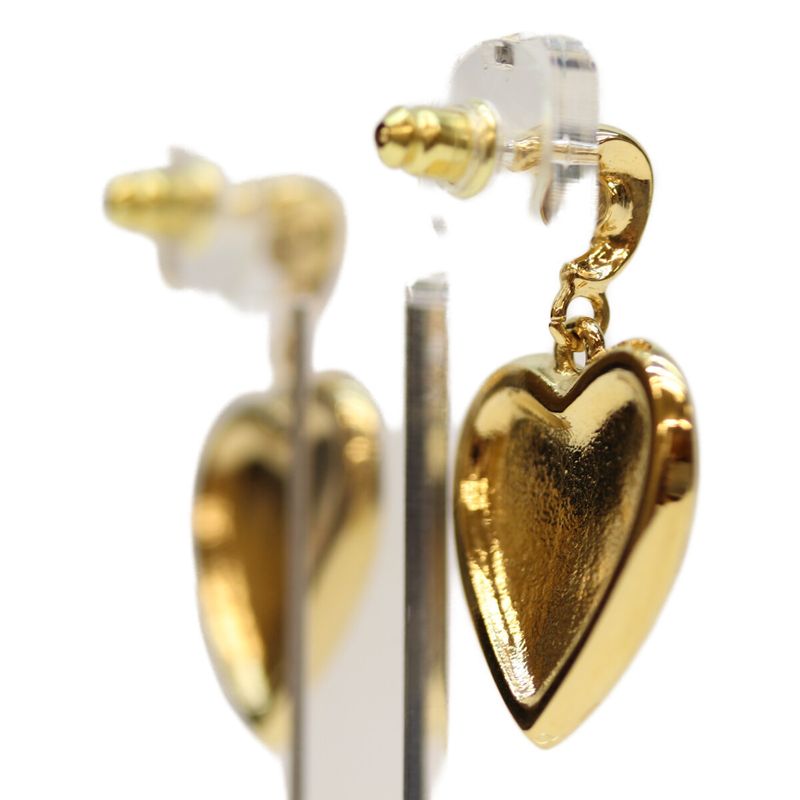 Chanel C24K Gold Black Heart Lace Design Coco Mark Earrings