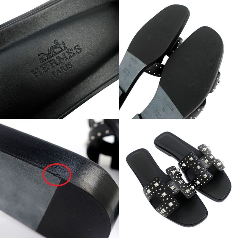 Hermes Oran Studded Sandals Size 38 Black Women's Apparel Women's Shoes