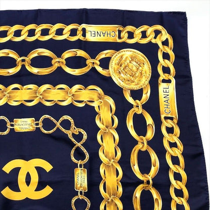 Chanel Chain Logo Scarf Large Silk 100% Navy