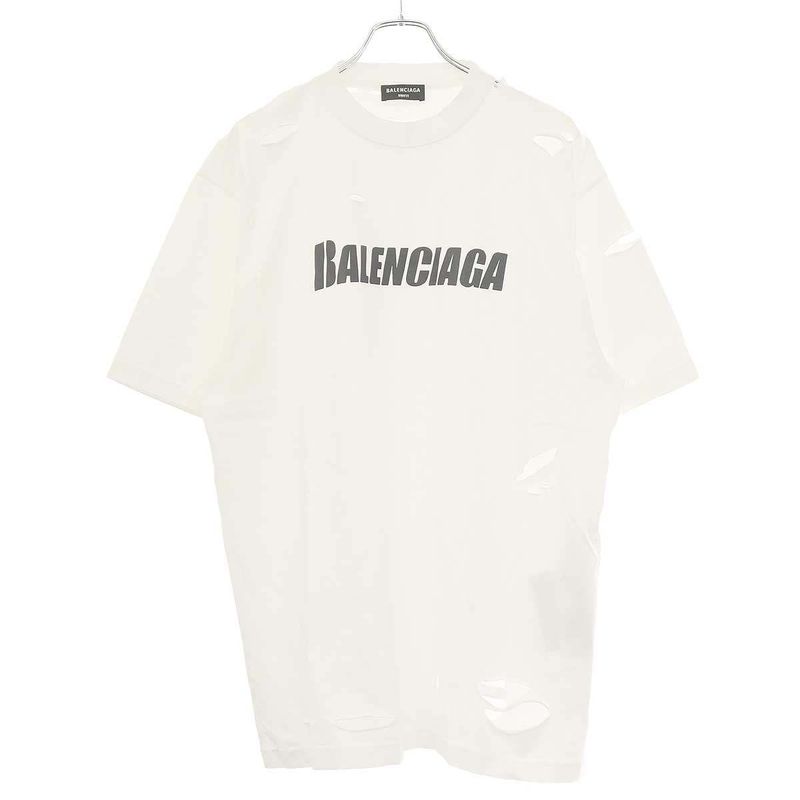 Balenciaga 21ss Logo Print Destroy Oversize T-Shirt 651795 Tkvb8 White XXS