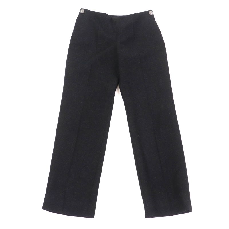 CHANEL P59000 100% Silk Lining Center Press Pants With Logo Button Wool Pants