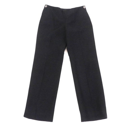 CHANEL P59000 100% Silk Lining Center Press Pants With Logo Button Wool Pants