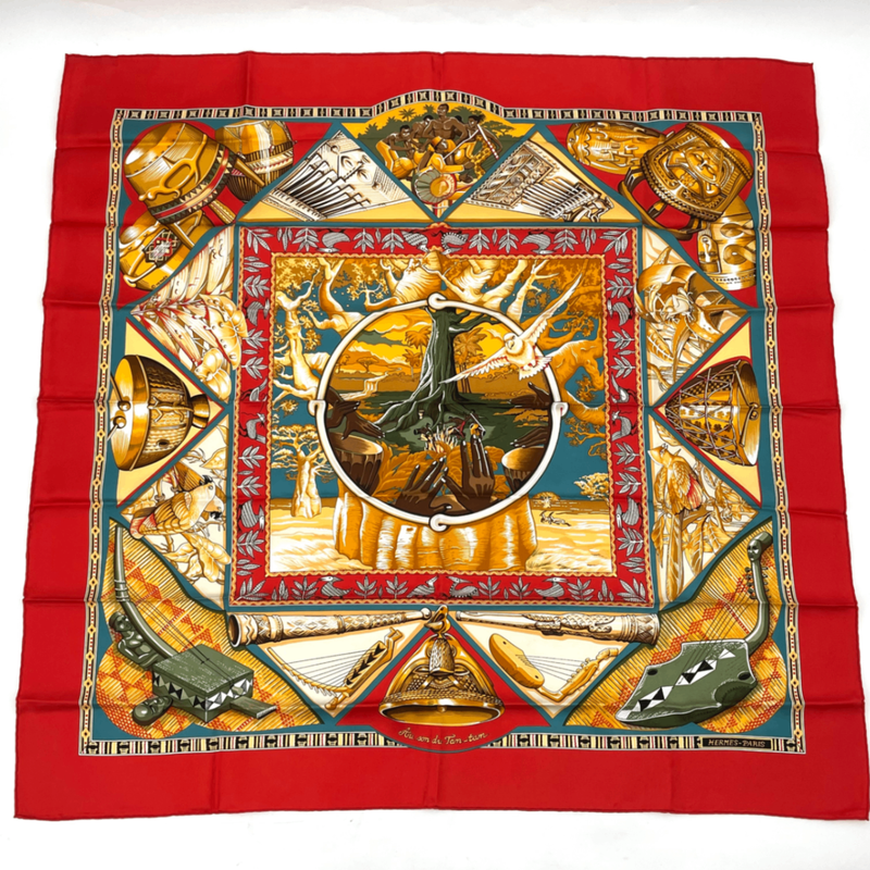 Hermes Scarf Carre 90 Au Son Du Tam To The Sound Of Tam Silk Red
