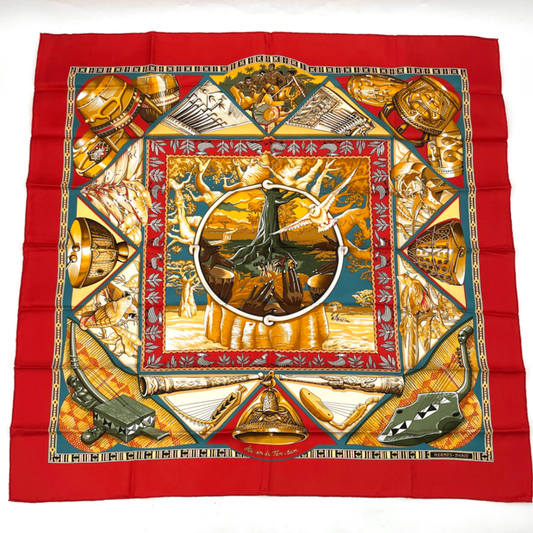 Hermes Scarf Carre 90 Au Son Du Tam To The Sound Of Tam Silk Red
