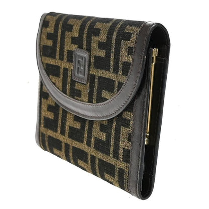 Fendi Trifold Wallet Zucca Pattern Canvas Leather Brown 01ka823