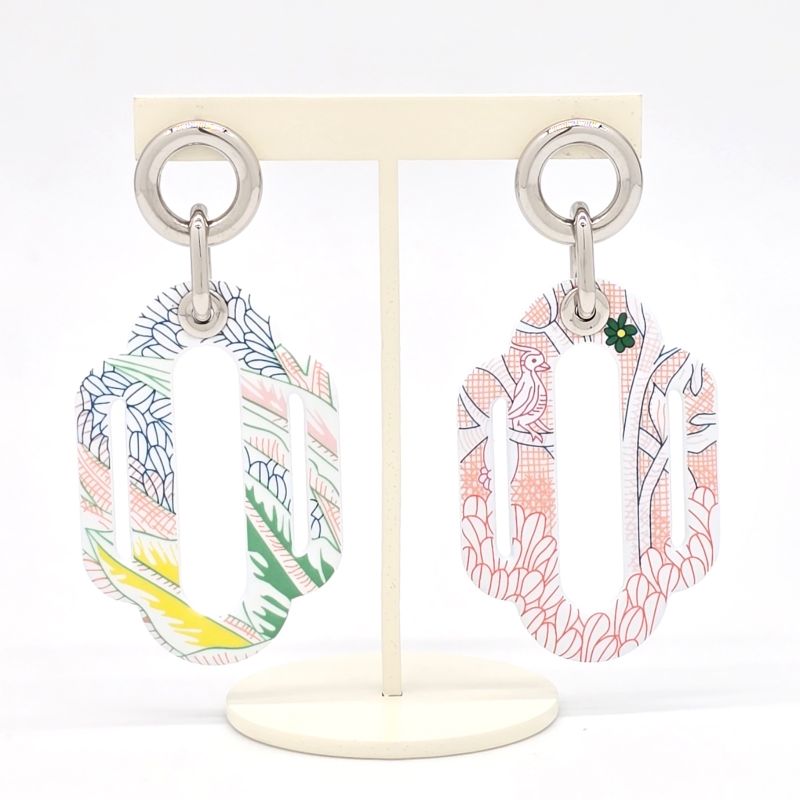 Hermes Attrage Earrings Binaural Enamel White/multicolor Stud Earrings With Box