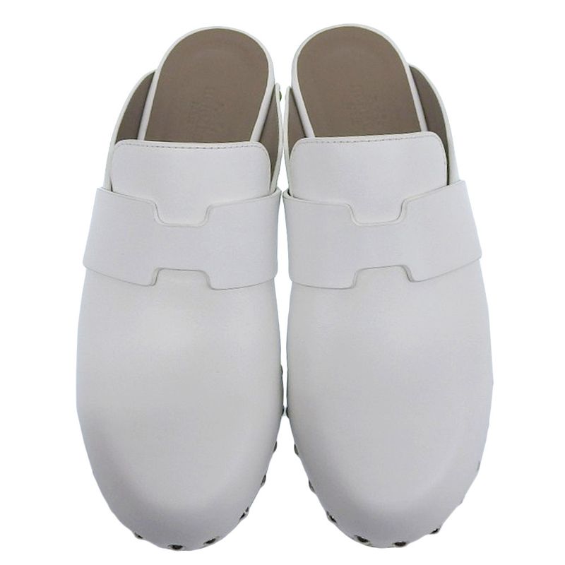 Hermes Karya Leather Sabo Sandals Mules 36 Approx 23cm (9.06in) White Women's