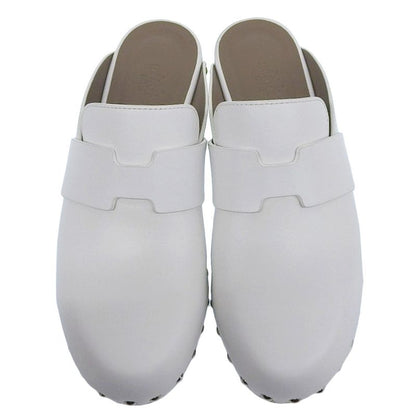 Hermes Karya Leather Sabo Sandals Mules 36 Approx 23cm (9.06in) White Women's