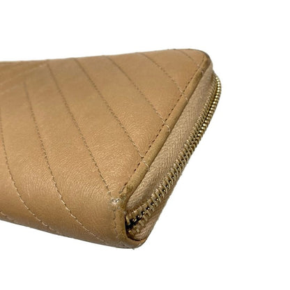 Chanel Long Wallet V-stitched (chevron) Beige Coco Mark/gold Hardware / Round