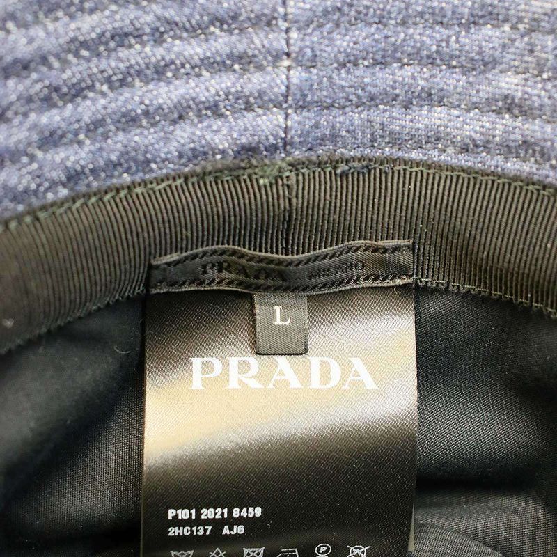 Prada Logo Plate Denim Bucket Hat 2hc137 Aj6 Indigo L
