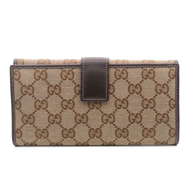 Gucci Long Wallet 245723 GG Canvas Leather Brown Beige Gold Hardware W Hook