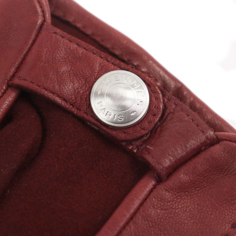 Hermes Lamb Leather Serie Button Perforated Driving Gloves Bordeaux 6.5 Made
