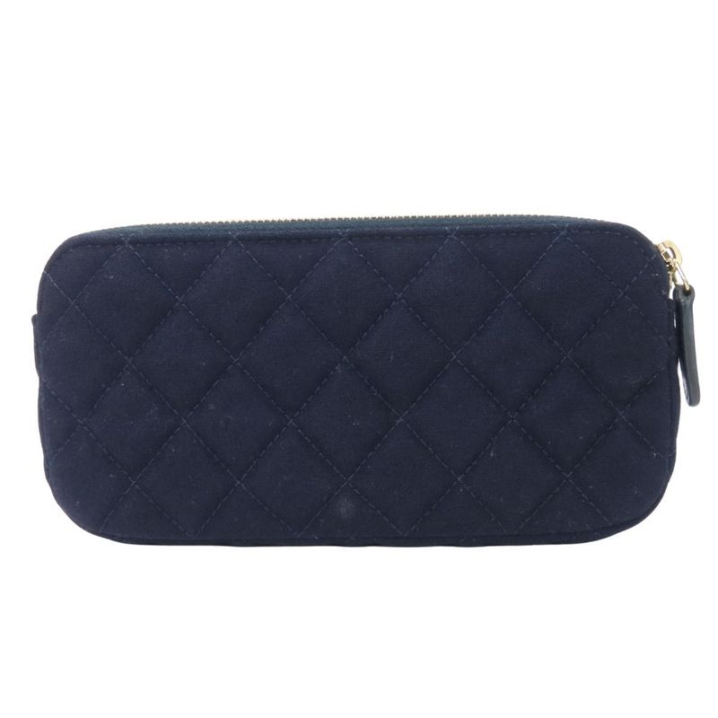 Chanel Shoulder Bag Marine Cotton Leather Navy Gold Hardware Crossbody Pochette