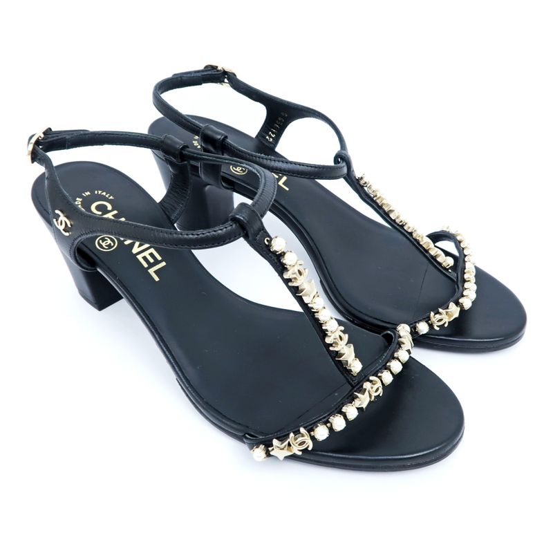 Chanel Strap Sandals G36122 Black 37 1 2C Coco Mark Sandals Women's