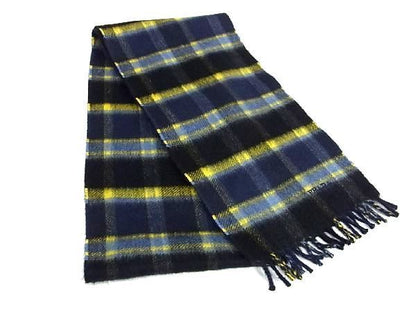 Prada 100% Cashmere Checkered Fringe Scarf Men's And Women's Navy And