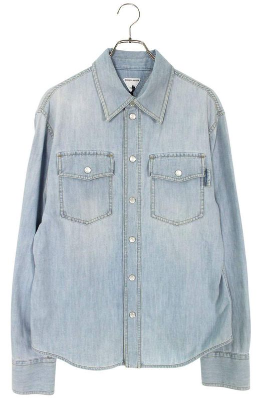 Bottega Veneta 771885 V3n60 Washed Western Denim Long Sleeve Shirt Men's 46