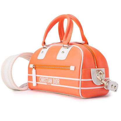 DIOR 2WAY Mini Boston Bag Leather X Rubber Orange X White With Gold Hardware